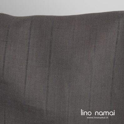 Lininis audinys dryžuotas pilkai rudas drabužiams ir namų tekstilei siūti