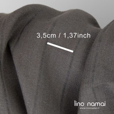 Lininis audinys iš pilkai rudų ir tamsiai pilkų verpalų su permatomomis juostelėmis