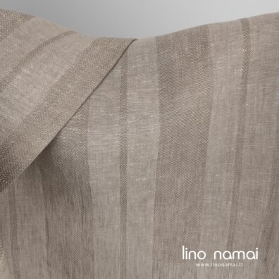Lino audinys rusvais dryžiais drabužiams ir namų tekstilei siūti