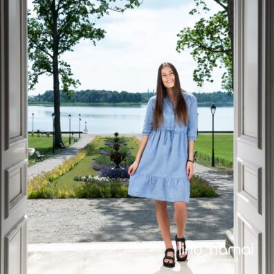 Lininė mėlyna suknelė GIANA