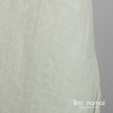 Puslininis audinys melsvai žalsvas raštuotas skalbtas tinka drabužiams ir namų tekstilei siūti