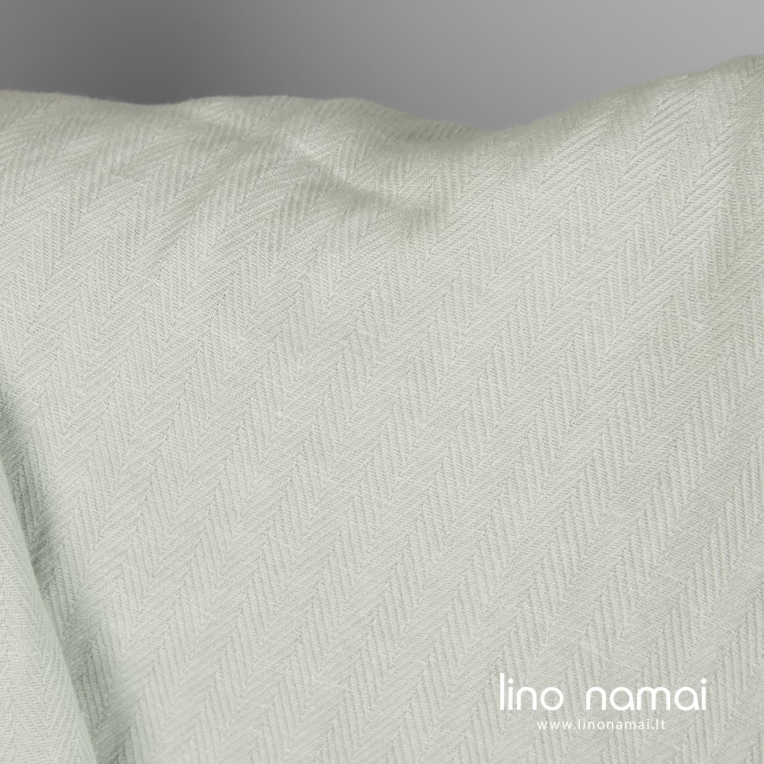 Žalsvas lino - medvilnės audinys „eglutės“ raštu