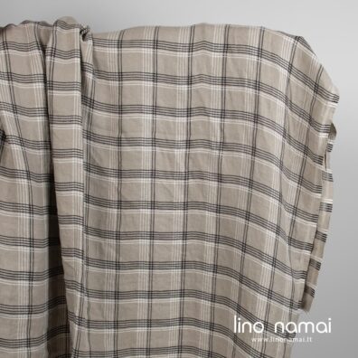 Lininis audinys pilkšvai rusvas languotas skalbtas