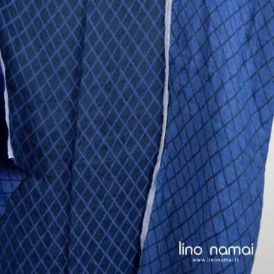 Lininis audinys mėlynas raštuotas dvipusis skalbtas drabužiams ir namų tekstilei siūti