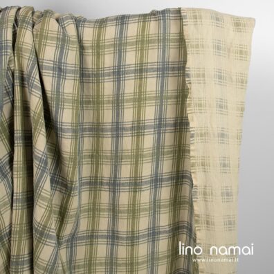 Puslininis audinys žalsvas languotas skalbtas