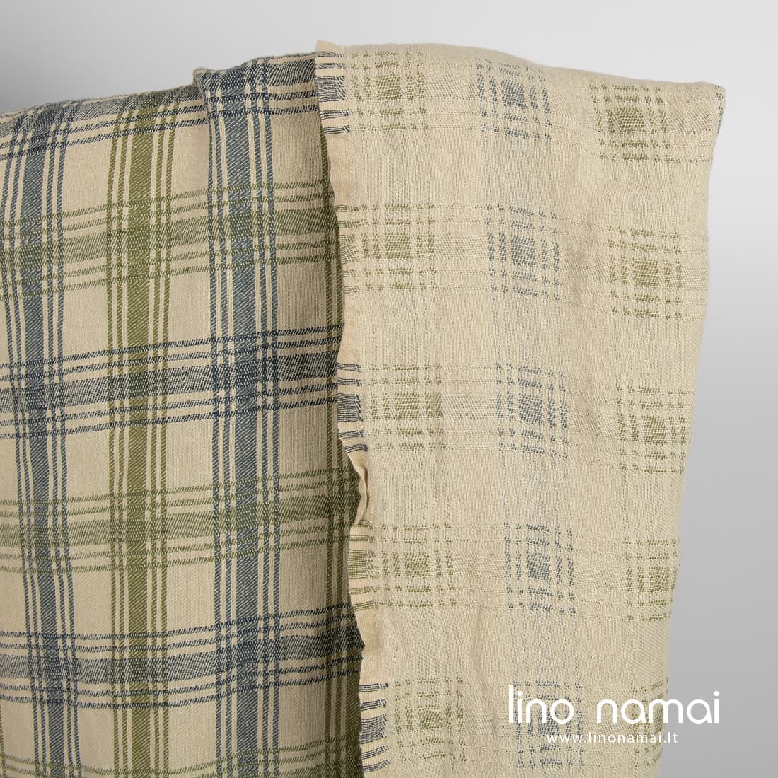 Puslininis audinys žalsvas languotas dvipusis skalbtas