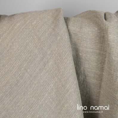 Puslininis audinys gelsvai pilkas skalbtas tinka drabužiams ir namų tekstilei siūti