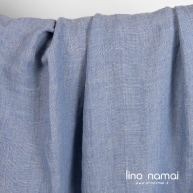 Lino audinys iš pilkai mėlynų ir natūralios spalvos verpalų