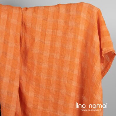 Lininis audinys oranžinis permatomas languotas skalbtas