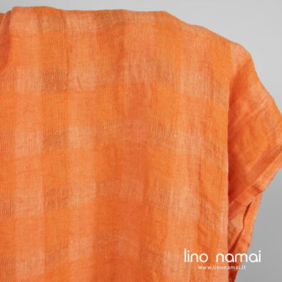 Lininis audinys oranžinis permatomas languotas skalbtas minkštas švelnus