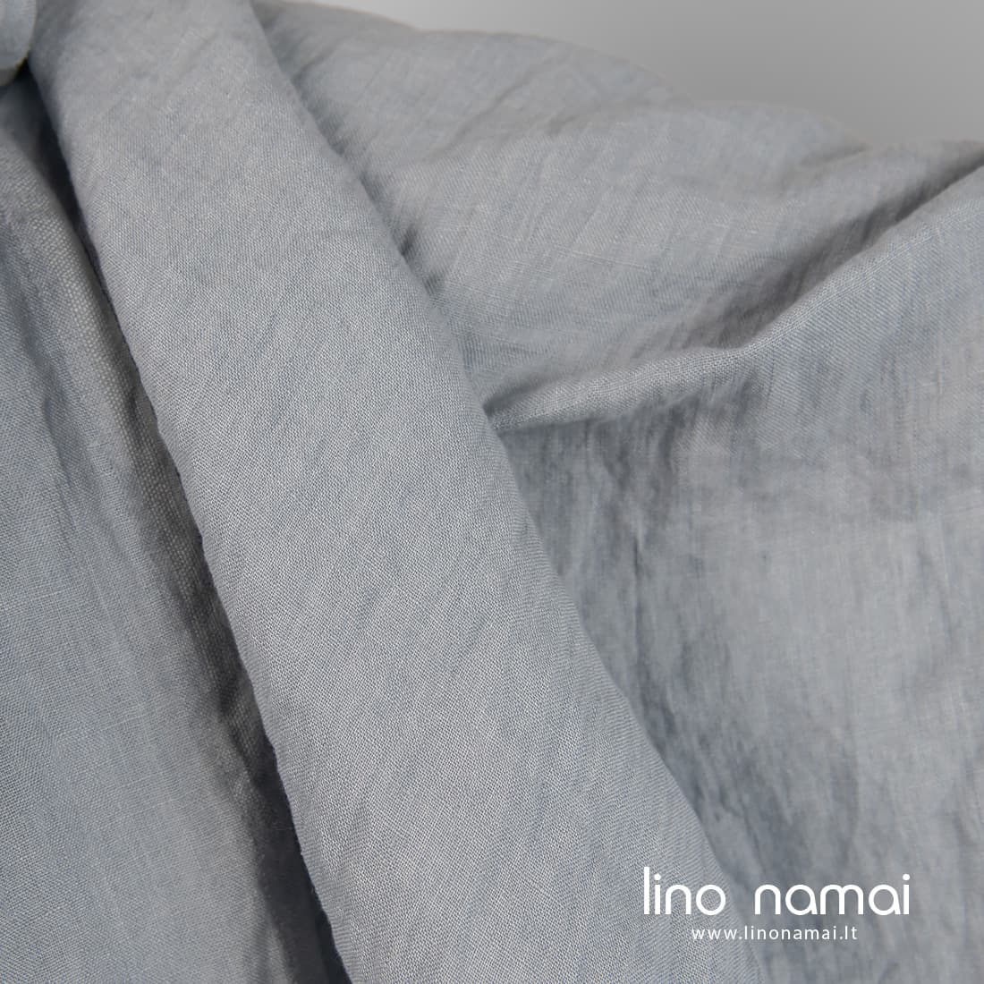 Lininis audinys melsvai pilkas skalbtas minkštas švelnus