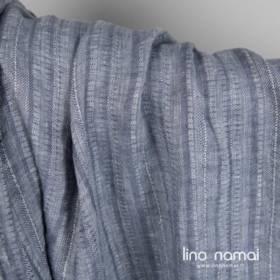 Lininis audinys raštuotas melsvai pilkas skalbtas minkštas švelnus