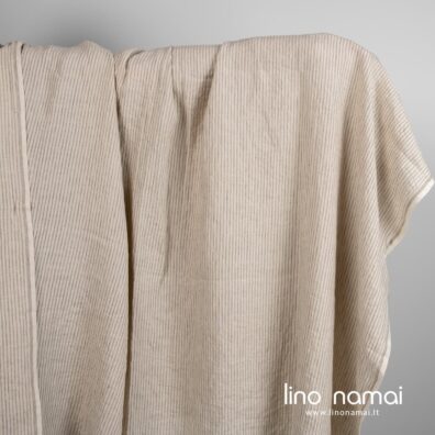 Lininis audinys rusvas dryžuotas skalbtas