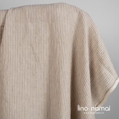 Lininis audinys rusvas dryžuotas skalbtas minkštas švelnus
