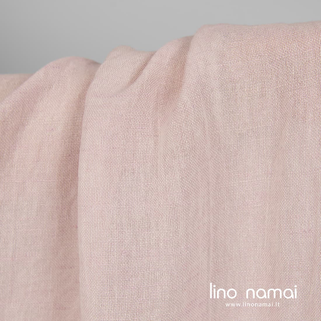 Lengvas lino - medvilnės audinys iš šviesios alyvinės ir baltos spalvos verpalų