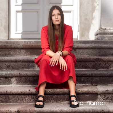 MONTANA INA lininė raudona suknelė