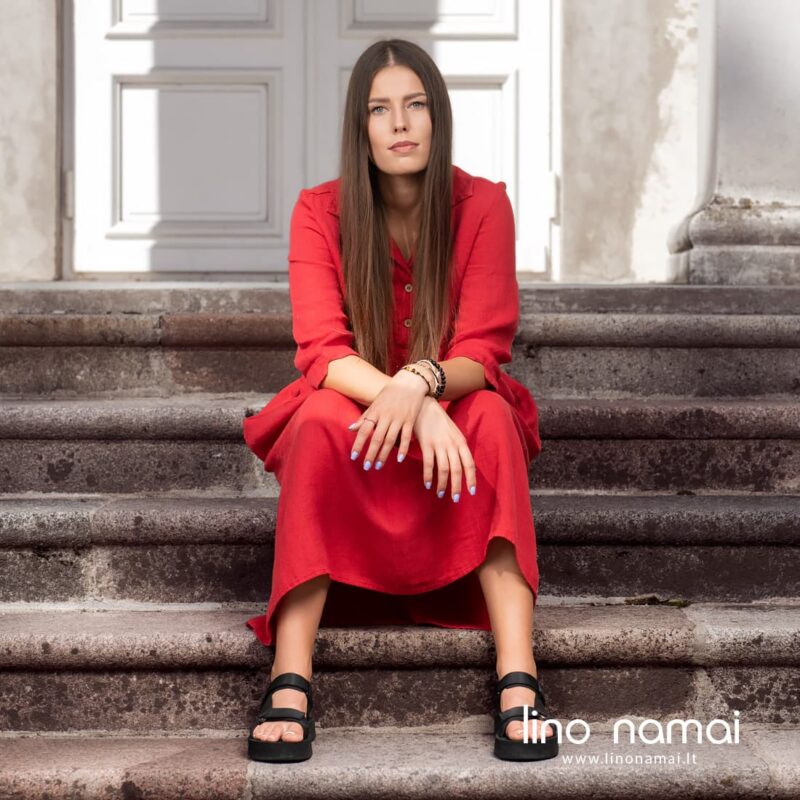 MONTANA INA lininė raudona suknelė