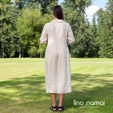 Lininė ilga smėlio spalvos suknelė