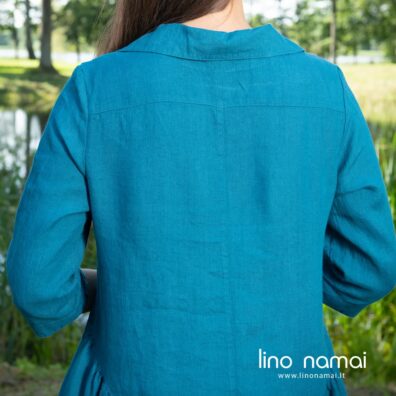 Suknelė iš minkšto specialiai skalbto tamsios turkio spalvos lino audinio