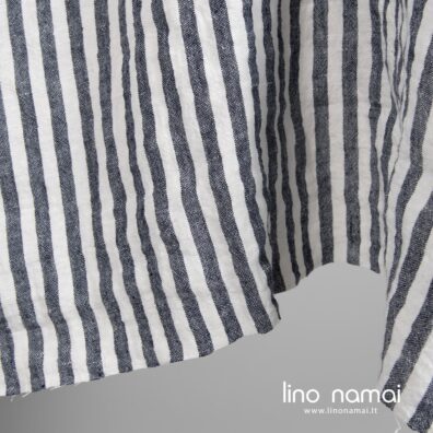 Lininis audinys mėlynais dryžiais platus skalbtas tinka drabužiams ir namų tekstilei siūti