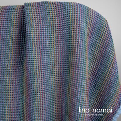 Puslininis audinys melsvas „vaflinis“ skalbtas minkštas švelnus