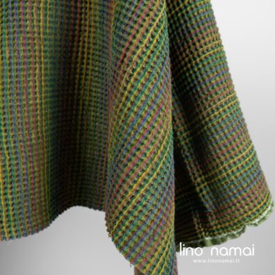 Puslininis audinys žalsvas „vaflinis“ skalbtas tinka rankšluosčiams ir chalatams siūti