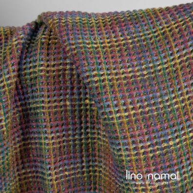 Lino - medvilnės audinys „vafliniais“ langeliais iš įvairių spalvų verpalų