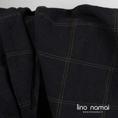 Puslininis audinys juodai-žaliai languotas platus skalbtas minkštas švelnus