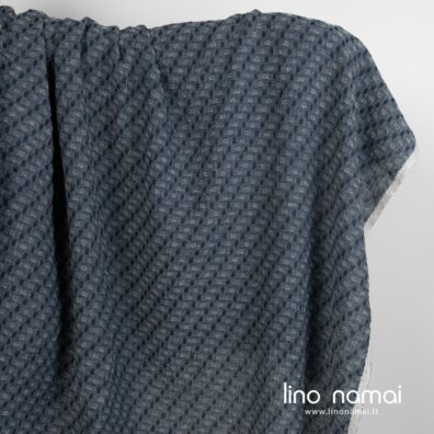 Lino-vilnos audinys mėlynai juodas raštuotas skalbtas