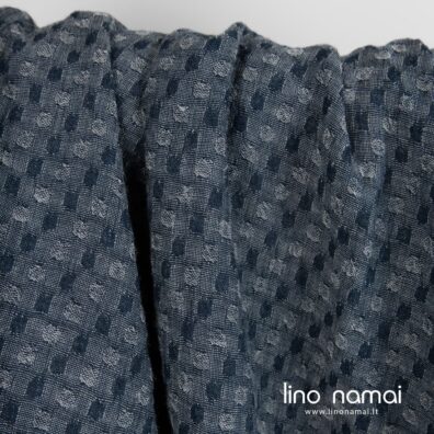 Lino-vilnos audinys mėlynai juodas raštuotas skalbtas minkštas švelnus