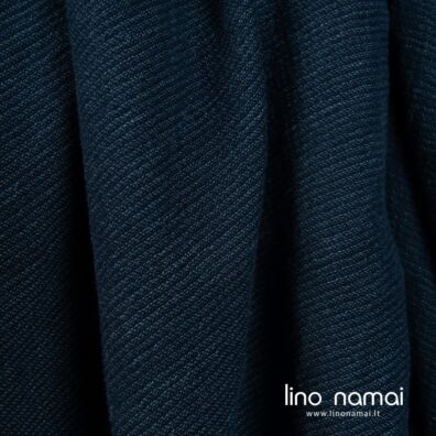Platus lino - medvilnės audinys iš mėlynai juodų ir žalsvai mėlynų verpalų