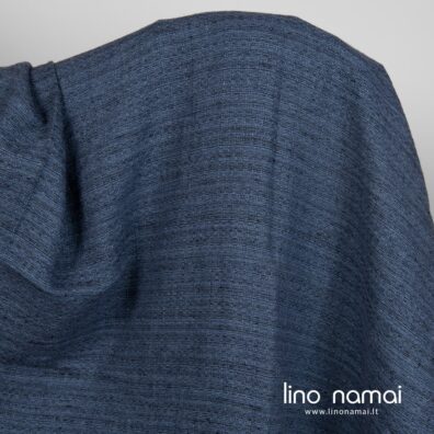 Lininis tvido audinys mėlynas skalbtas minkštas švelnus