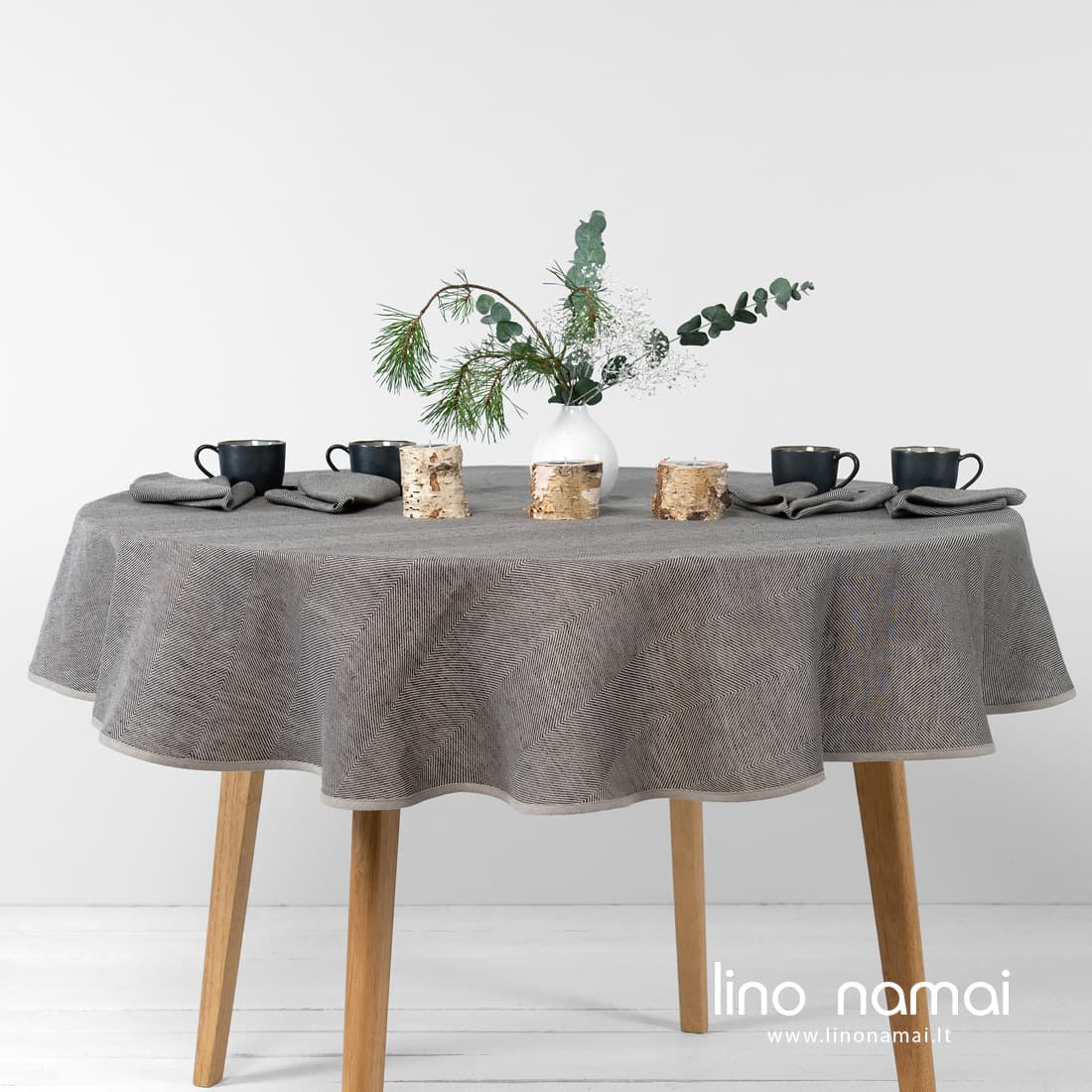 MINERAL puslininė apvali (ovali) pilka staltiesė