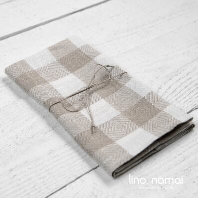 Lininis virtuvės rankšluostis pilkais rombais