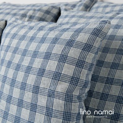 Lininis pagalvės užvalkalas mėlynai-gelsvai languotas