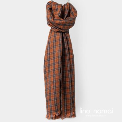 Lino - vilnos šalikas oranžiniais langeliais