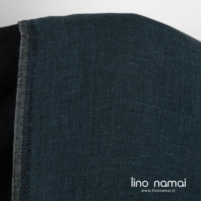 Lininis audinys dvipusis mėlynai juodas tinka drabužiams ir namų tekstilei siūti