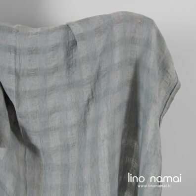 Lininis audinys pilkas permatomas languotas skalbtas