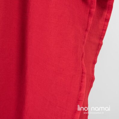 Raudonas lino - medvilnės audinys austas ruoželio raštu, specialiai skalbtas