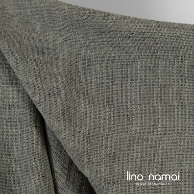 Lino - medvilnės audinys austas smulkiu raštu iš žalsvai pilkų ir tamsiai mėlynų verpalų