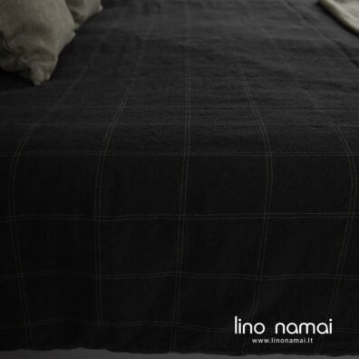 Lino - medvilnės patalynės komplektas juodai-žaliai languotas