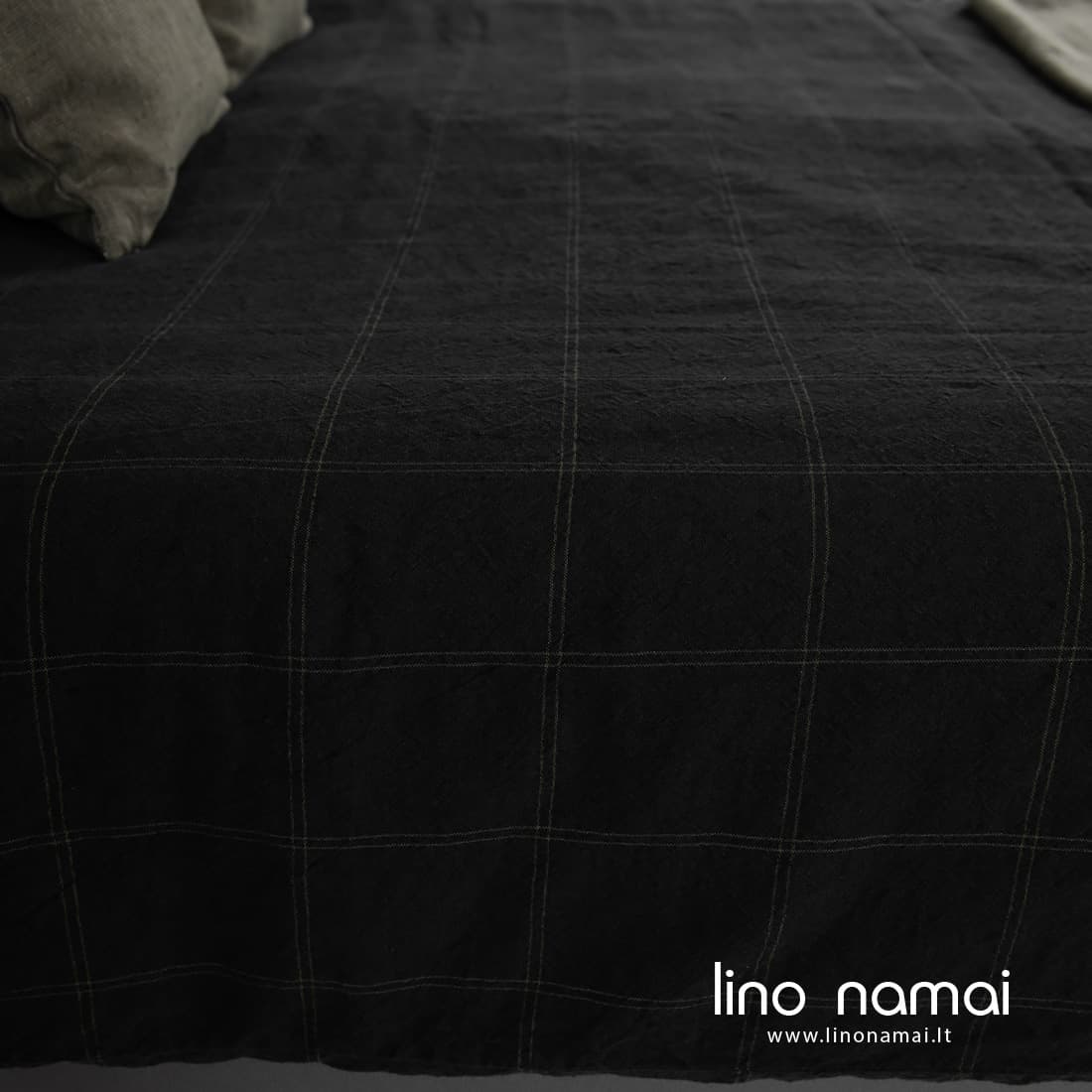Lino - medvilnės patalynės komplektas juodai-žaliai languotas