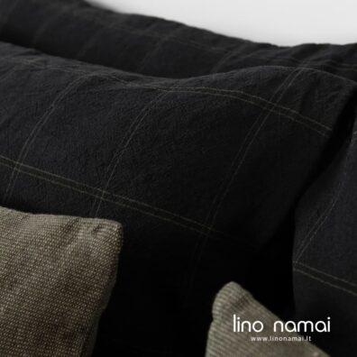 Minkšta švelni lino - medvilnės patalynė juodai-žaliai languota