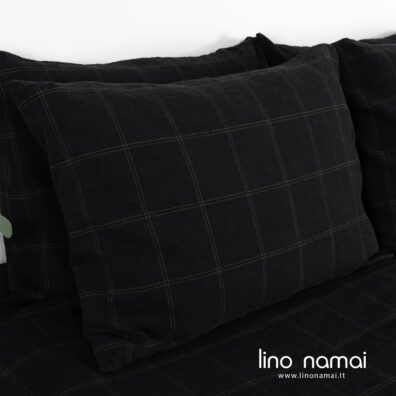 BOSKA juodas lino - medvilnės pagalvės užvalkalas žaliai languotas su užkaitu