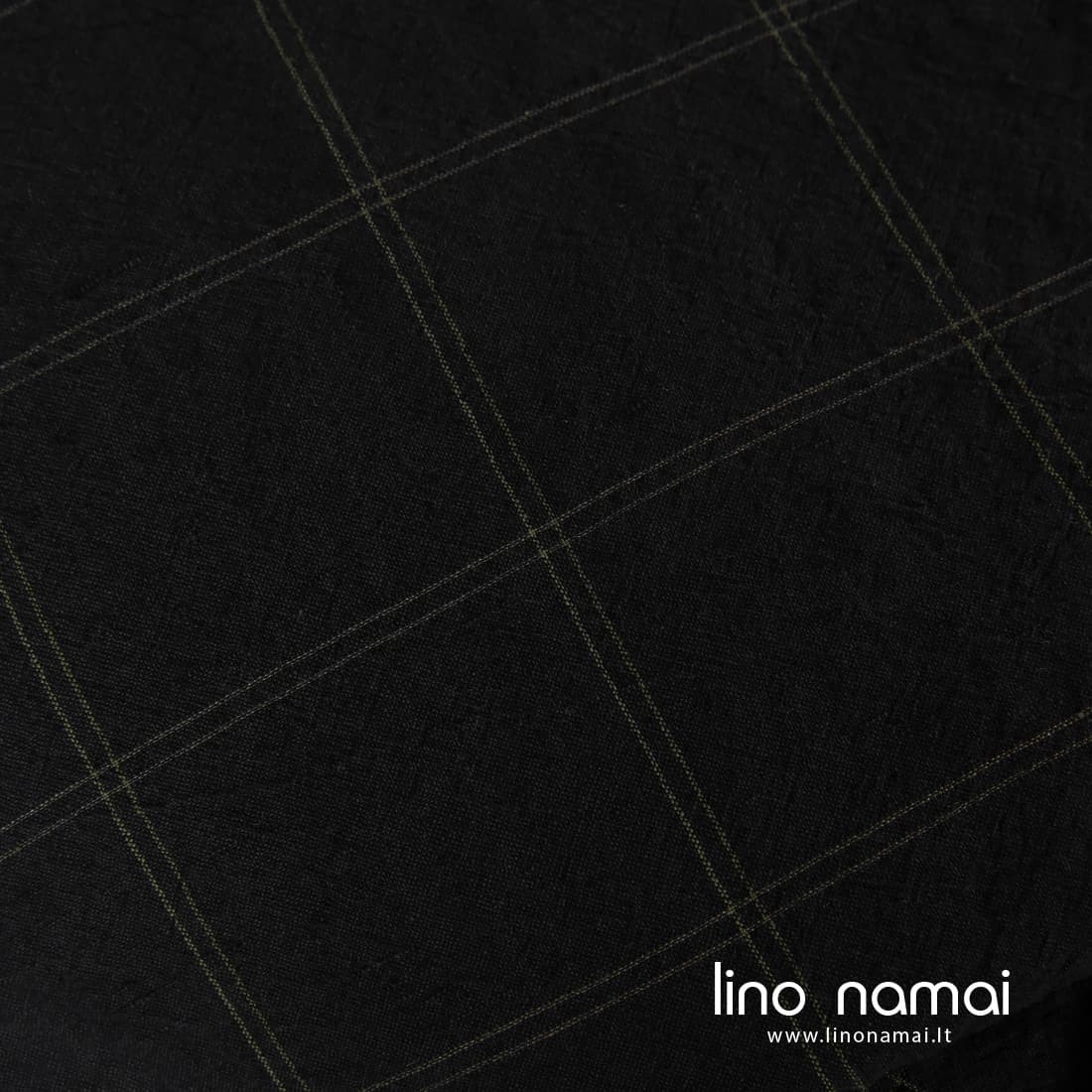 BOSKA gaminių audinys austas langeliais iš juodų ir tamsiai žalių verpalų
