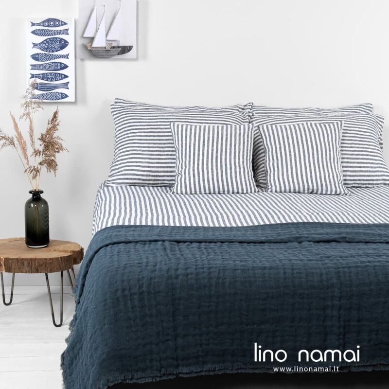 MALAGA lininė patalynė mėlynai - baltai dryžuota