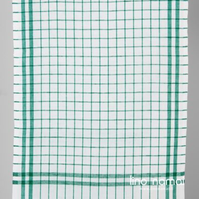 Puslininis rankšluostinis audinys žaliais langeliais