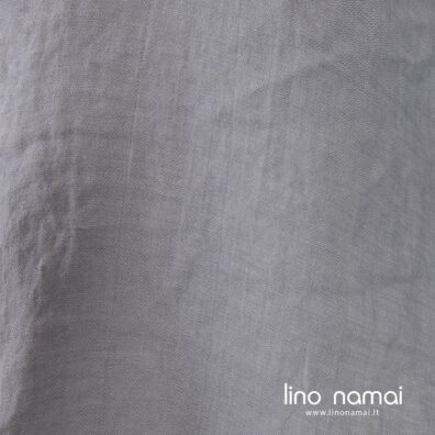 Lininis satino audinys melsvai pilkas skalbtas drabužiams ir namų tekstilei siūti