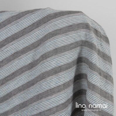 Lininis audinys rudai-melsvai dryžuotas skalbtas minkštas švelnus