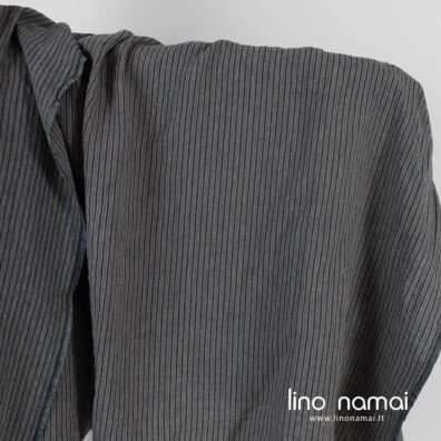 Lininis audinys juodai dryžuotas skalbtas